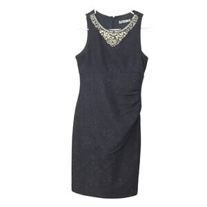 Eliza J Gray Beaded Side Ruched Sleeveless Dress Metallic Embellished Party Sz 4